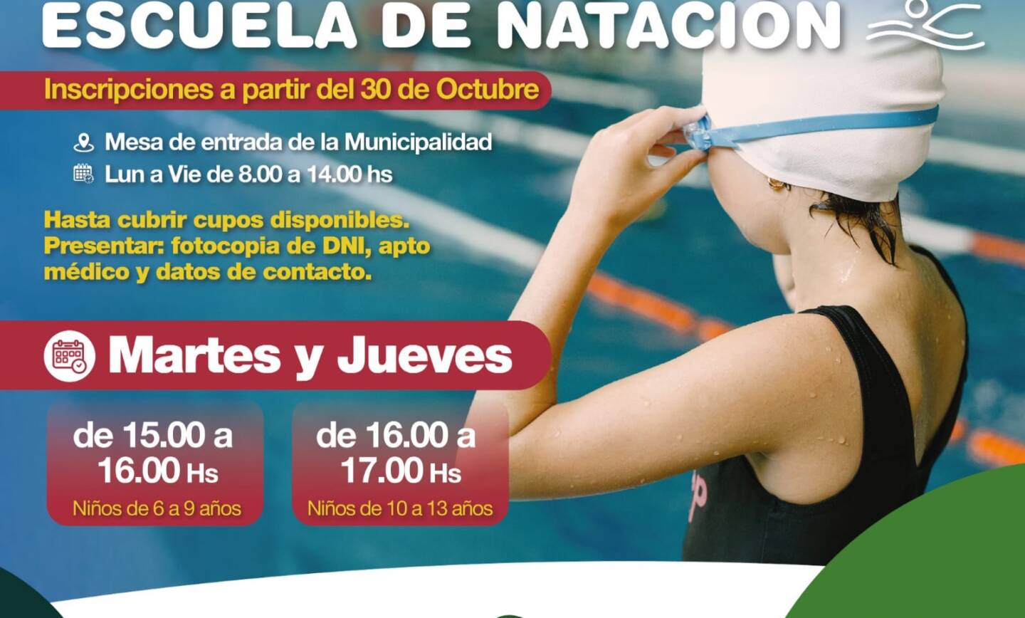 INSCRIPCIONES ABIERTAS PARA LA ESCUELA DE NATACIÓN